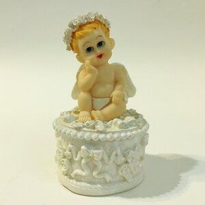 Prestige Trinket Box Baby Angel Wings Cherub Jewelry White Glitter Wedding Decor